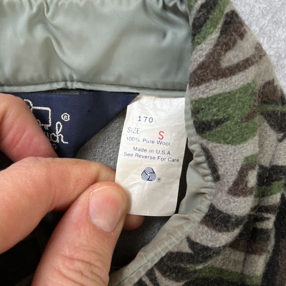 Vintage 80s Woolrich Wool Button Up Shirt Mens Small Tree Bark Camo Made In USA - Picture 12 of 13